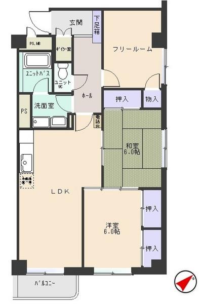 Floor plan. 2LDK+S, Price 7.9 million yen, Footprint 72.3 sq m , Balcony area 3.23 sq m
