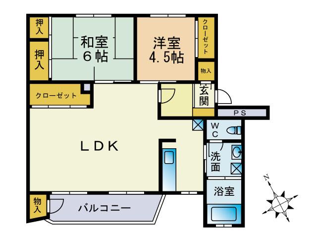 Floor plan. 2LDK, Price 4.3 million yen, Occupied area 65.12 sq m , Balcony area 5.76 sq m