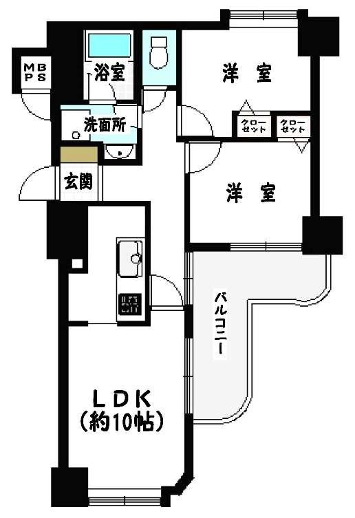Floor plan. 2LDK, Price 8.8 million yen, Occupied area 51.93 sq m , Balcony area 8.05 sq m