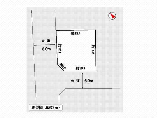 Compartment figure. Southwest ・ Northwest corner lot. Site area 185.29 sq m (56.05 square meters)