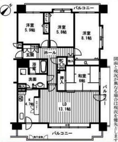 Floor plan. 4LDK, Price 18.9 million yen, Occupied area 97.23 sq m , Balcony area 30 sq m