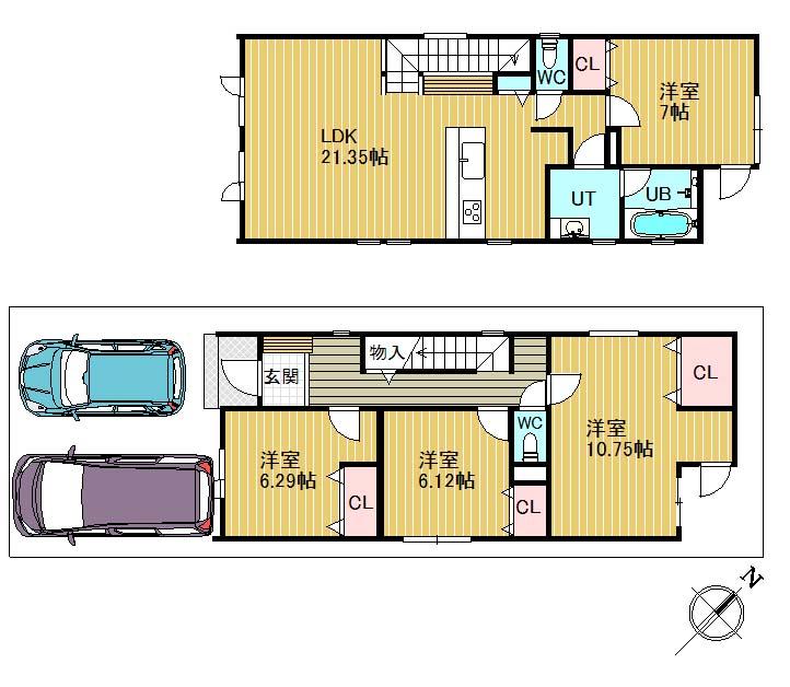 Floor plan. 28,400,000 yen, 4LDK, Land area 108.18 sq m , Building area 115.3 sq m