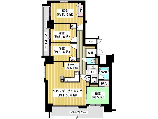 Floor plan. 4LDK, Price 19,800,000 yen, Occupied area 98.59 sq m , Balcony area 15.74 sq m Floor