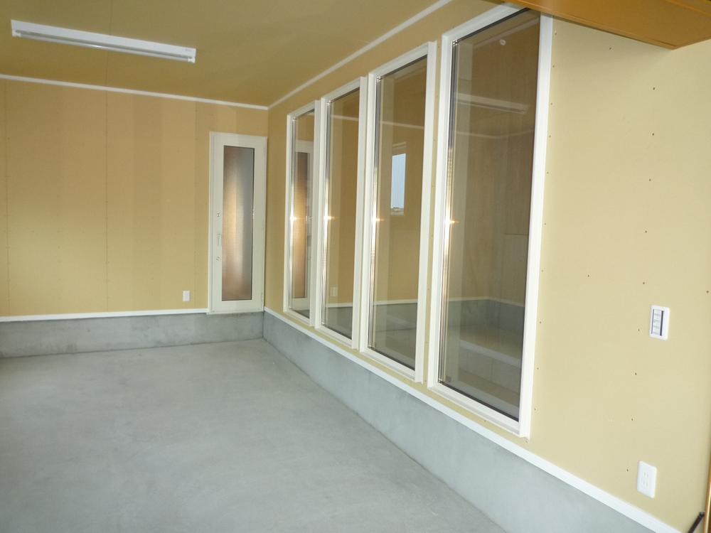 Parking lot. Garage inside