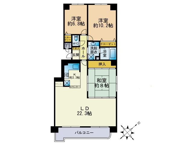 Floor plan. 3LDK, Price 16.8 million yen, Footprint 103.68 sq m , Balcony area 10.31 sq m