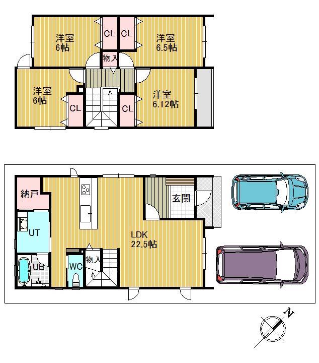 Floor plan. 27.3 million yen, 4LDK, Land area 122.26 sq m , Building area 110.97 sq m