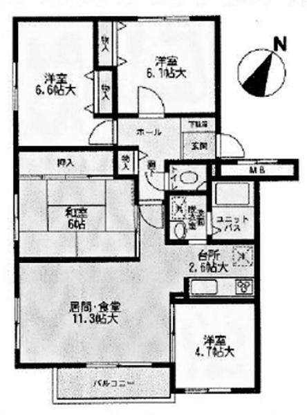 Floor plan. 4LDK, Price 8.9 million yen, Occupied area 77.56 sq m , Balcony area 3.85 sq m
