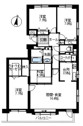 Floor plan. 4LDK, Price 14.2 million yen, Occupied area 98.12 sq m , Balcony area 12.09 sq m