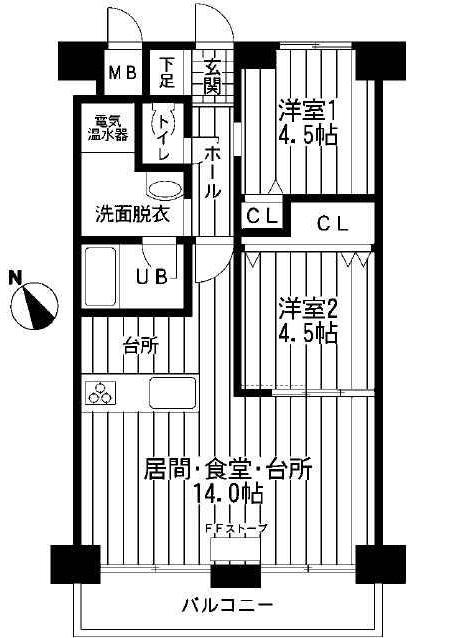 Floor plan. 2LDK, Price 12.8 million yen, Occupied area 52.08 sq m , Balcony area 7.21 sq m
