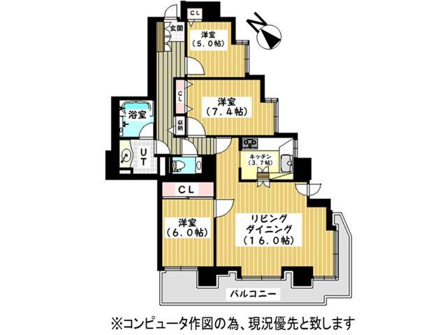 Floor plan. 3LDK, Price 18,700,000 yen, Occupied area 88.88 sq m , Balcony area 15.88 sq m Floor