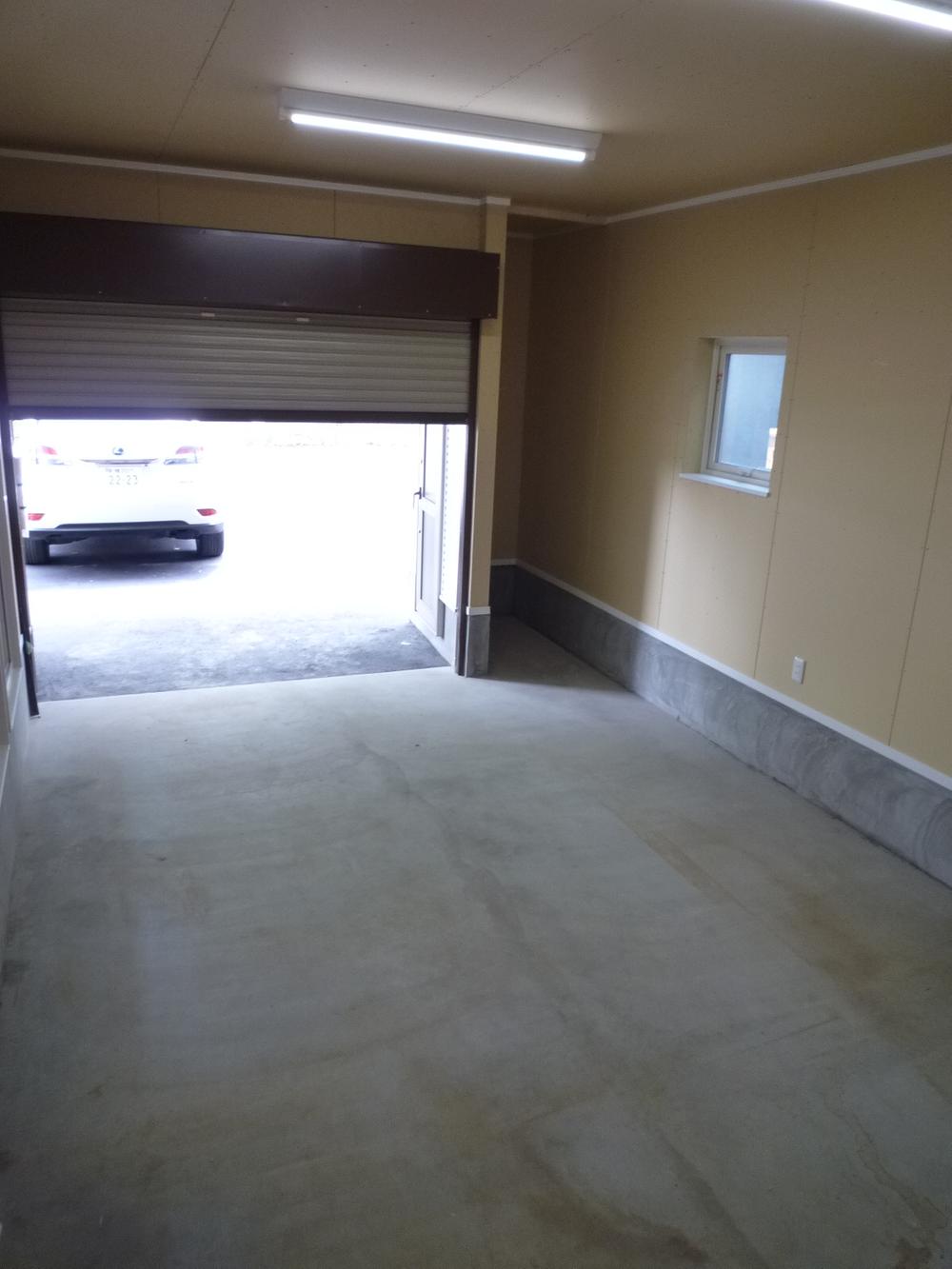 Parking lot. Garage inside