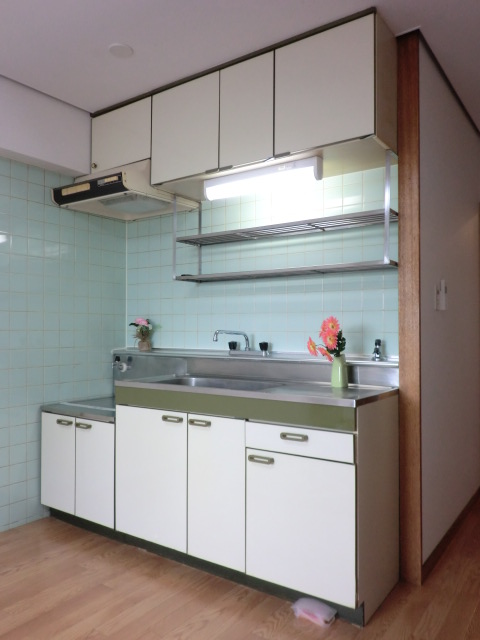 Kitchen. It is shiny with pre-disinfection
