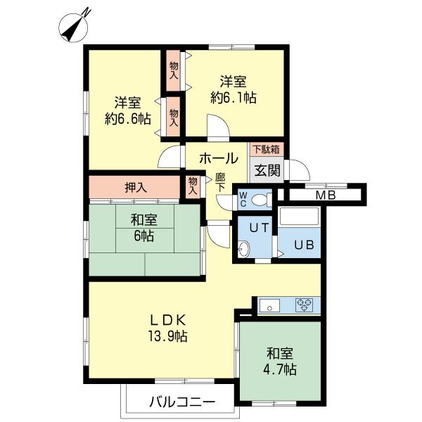 Floor plan. 4LDK, Price 8.9 million yen, Occupied area 77.56 sq m , Balcony area 3.85 sq m