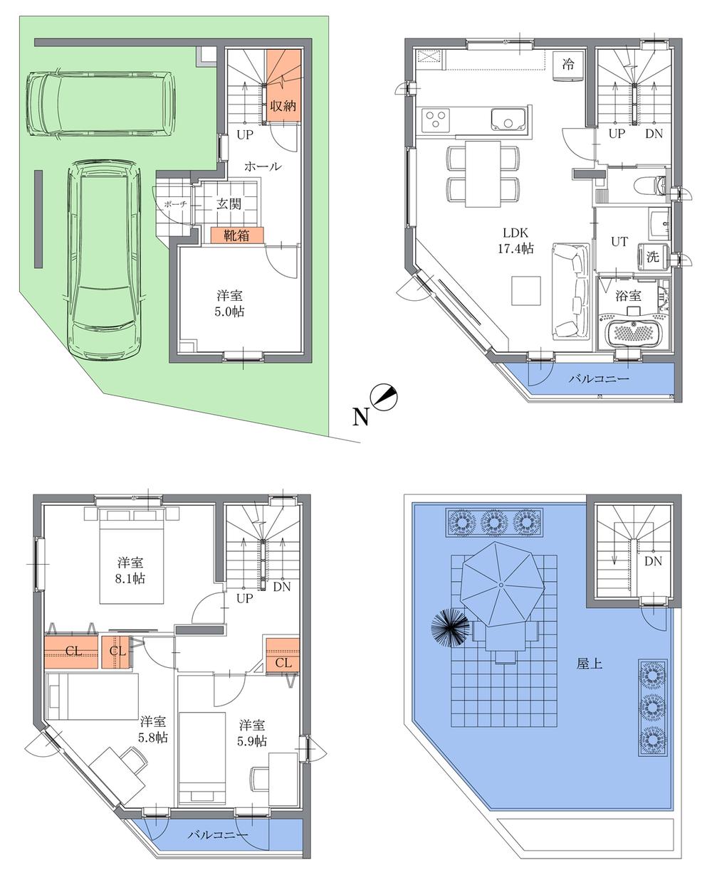 Floor plan. (A Building), Price 29,800,000 yen, 4LDK, Land area 60.56 sq m , Building area 111.67 sq m
