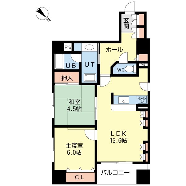 Floor plan. 2LDK, Price 11.5 million yen, Occupied area 61.41 sq m , Balcony area 5.04 sq m