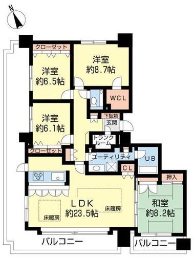 Floor plan. 4LDK, Price 28,980,000 yen, The area occupied 124.5 sq m , Balcony area 40.75 sq m