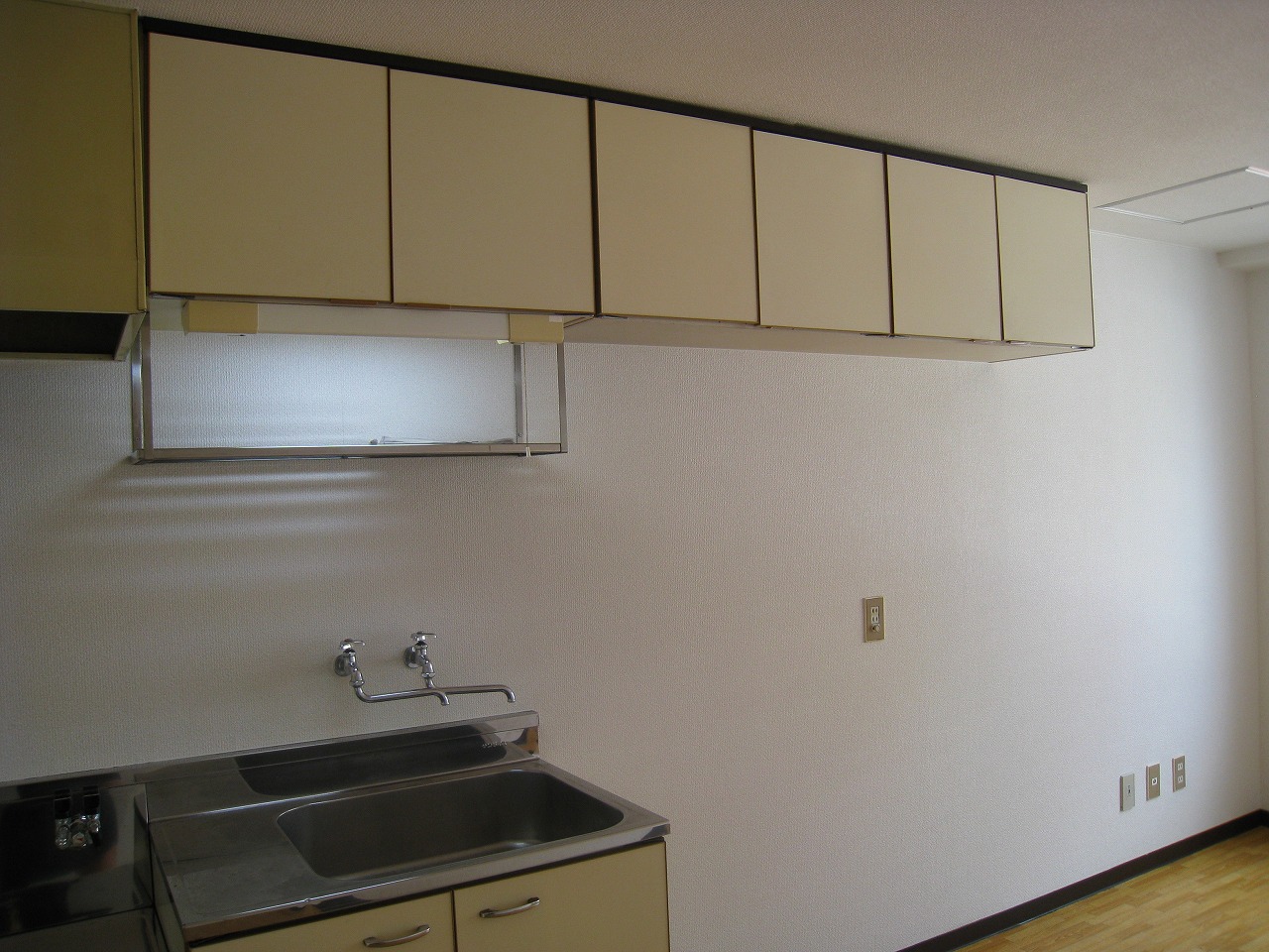 Kitchen. Many shelves of storage is