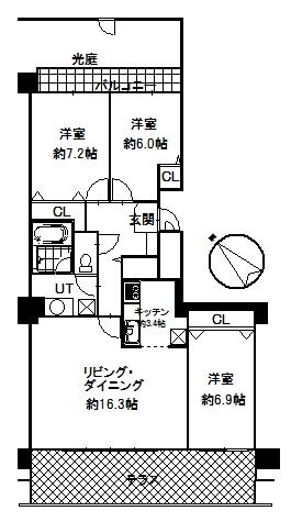 Floor plan. 3LDK, Price 23.5 million yen, Occupied area 86.42 sq m , Balcony area 34.56 sq m