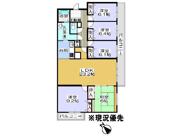 Floor plan. 5LDK, Price 10.8 million yen, The area occupied 119.8 sq m , Balcony area 16.61 sq m Floor