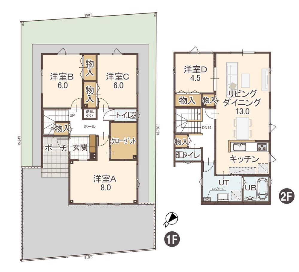 Floor plan. (D No. land), Price 26.5 million yen, 4LDK, Land area 142.92 sq m , Building area 114.28 sq m