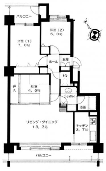 Floor plan. 3LDK, Price 15.4 million yen, Occupied area 75.44 sq m , Balcony area 17.66 sq m