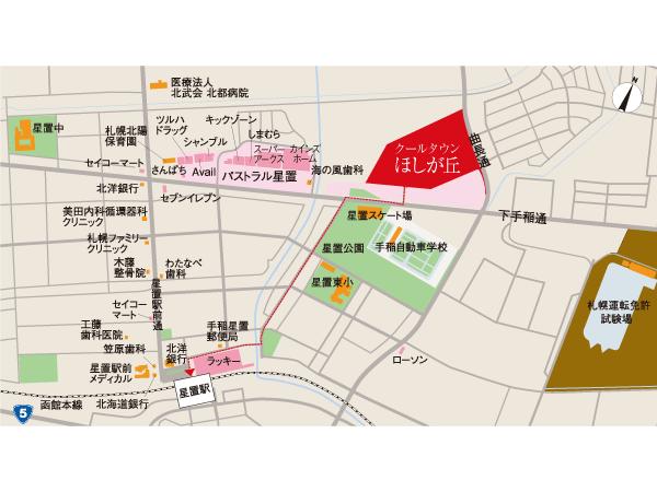 Local guide map. Walk from JR Hoshioki Station 11 minutes.