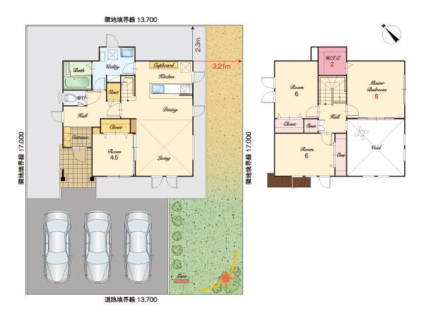 Floor plan. 27 million yen, 4LDK, Land area 232.88 sq m , 4LDK, including a building area of ​​124.76 sq m living atrium. Still wide margin also Ali parking spaces 3 cars.