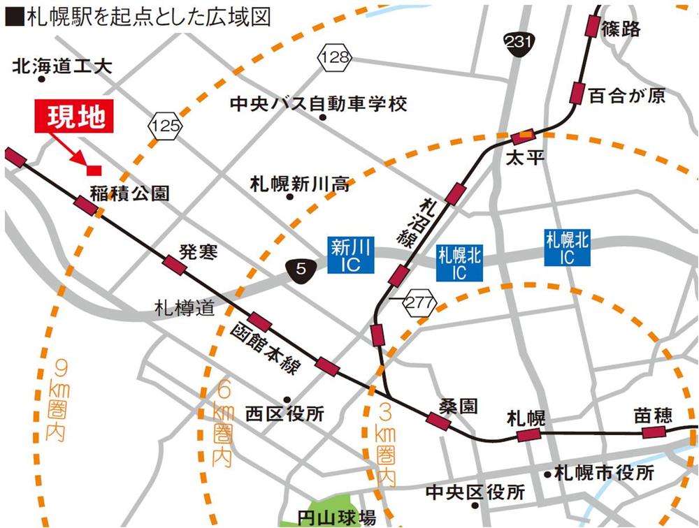 Local guide map. Wide-area view of a starting point Sapporo Station