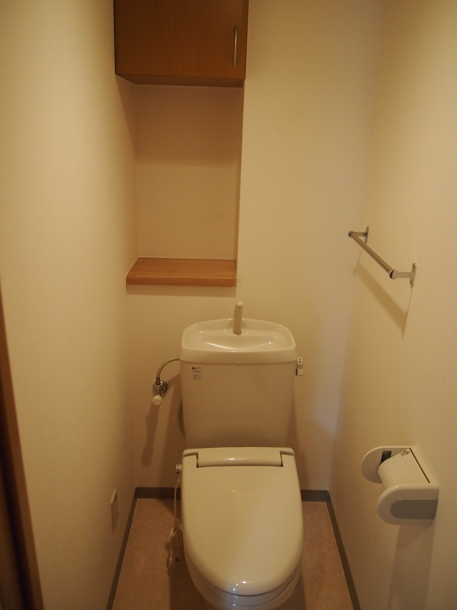 Toilet. It is with shelf! You can use the fashionable! 