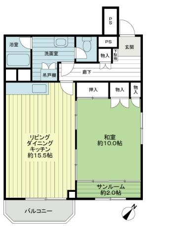 Floor plan. 1LDK, Price 3.8 million yen, Occupied area 63.15 sq m , Balcony area 4.04 sq m