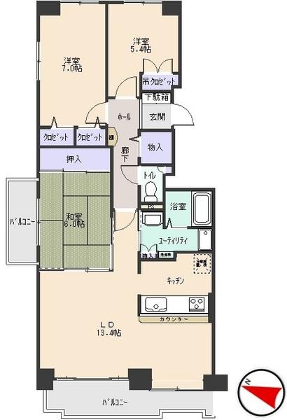 Floor plan. 3LDK, Price 16.5 million yen, Occupied area 75.79 sq m , Balcony area 10.25 sq m