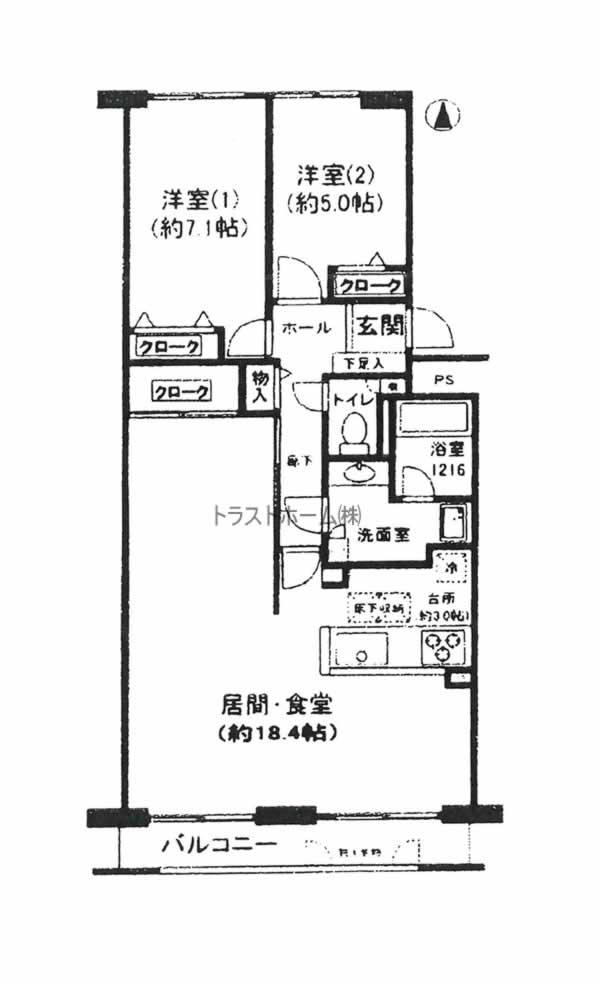 Floor plan. 2LDK, Price 14.5 million yen, Occupied area 74.03 sq m , Balcony area 7.44 sq m floor plan