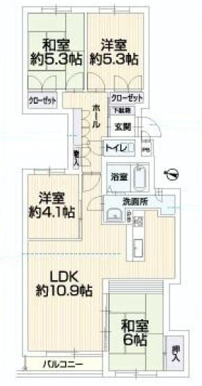 Floor plan. 4LDK, Price 8.8 million yen, Occupied area 77.15 sq m , Balcony area 3.3 sq m