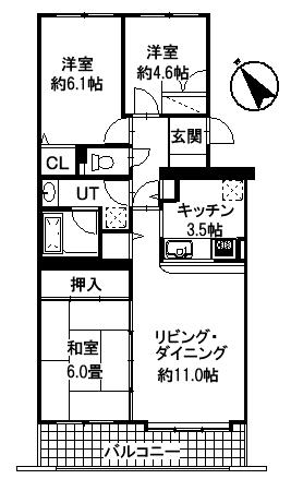 Floor plan. 3LDK, Price 9.8 million yen, Occupied area 68.36 sq m , Balcony area 9.3 sq m
