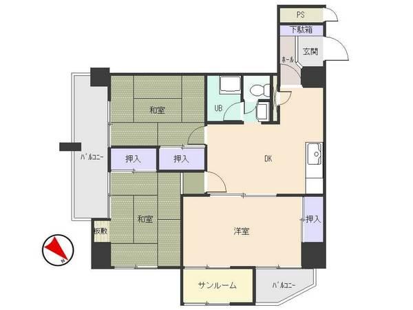 Floor plan. 3DK, Price 7.6 million yen, Occupied area 68.72 sq m , Balcony area 11.25 sq m