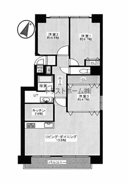 Floor plan. 3LDK, Price 16.8 million yen, Occupied area 74.19 sq m , Balcony area 8.23 ​​sq m floor plan