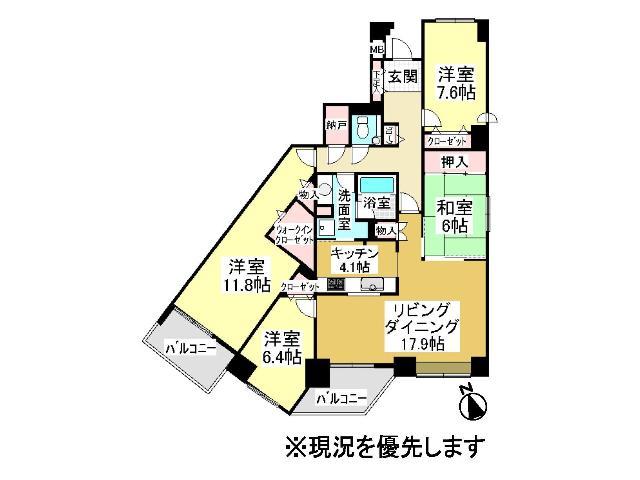 Floor plan. 4LDK, Price 16.3 million yen, Footprint 125.02 sq m , Balcony area 11.85 sq m Floor