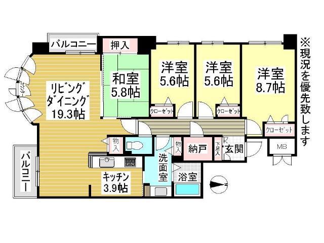 Floor plan. 4LDK, Price 23.6 million yen, Footprint 109.11 sq m , Balcony area 7.06 sq m Floor