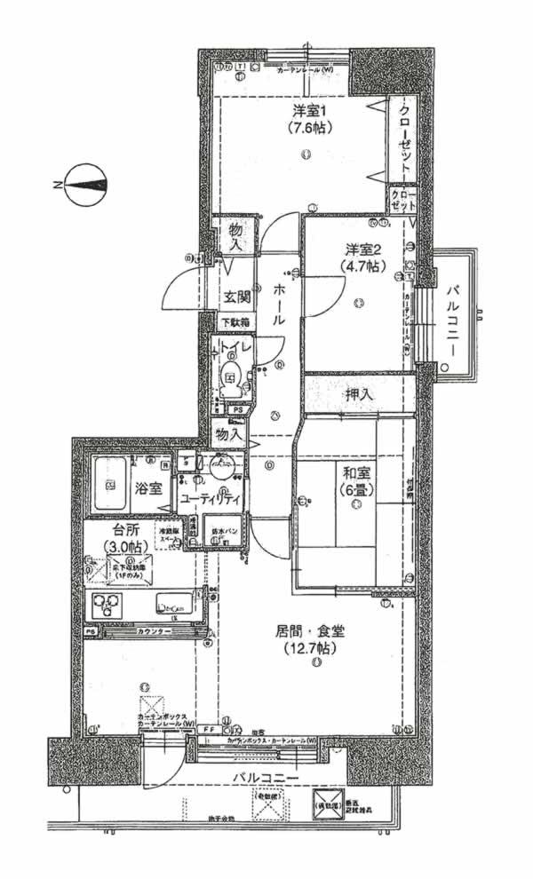 Floor plan. 3LDK, Price 15,980,000 yen, Occupied area 74.29 sq m , Balcony area 12.48 sq m floor plan