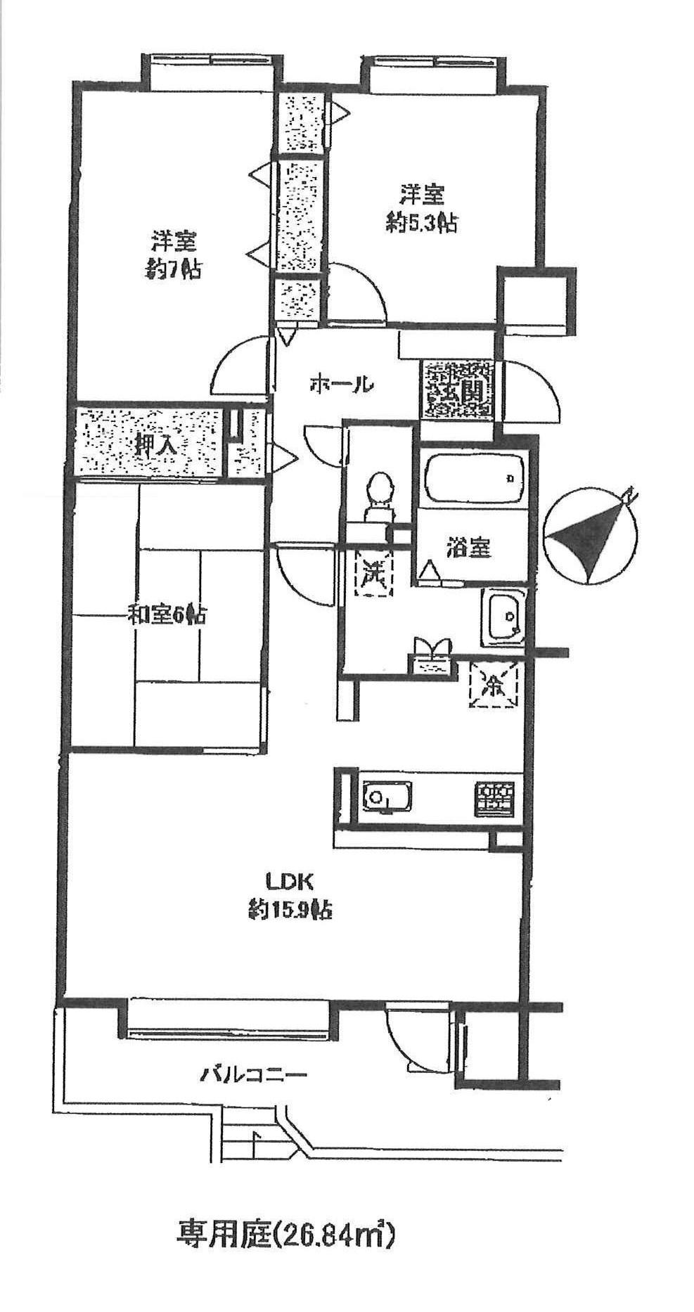 Floor plan. 3LDK, Price 14,980,000 yen, Occupied area 75.05 sq m , Balcony area 9.53 sq m