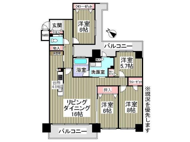 Floor plan. 4LDK, Price 24,800,000 yen, Footprint 107.17 sq m , Balcony area 22.7 sq m Floor