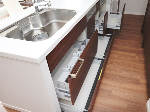 Kitchen.  [Floor container] Floor container that can effectively utilize the dead space of the feet. For convenient storage of stock supplies not used very often usually.  ※ Except for the drainage part