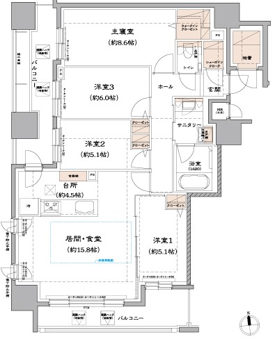 Shared facilities. C type ・ 4LDK Floor Plan (occupied area / 102.03 sq m , Balcony area / 23.36 sq m ). Listings illustrations drawings which was raised to draw based on the drawings of the design stage, In fact and it may be slightly different
