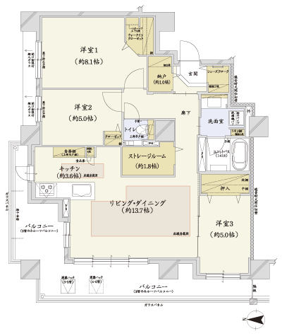 Floor: 3LDK + storage room, occupied area: 85.82 sq m