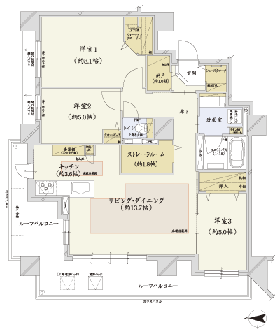 Floor: 3LDK + storage room, occupied area: 85.82 sq m