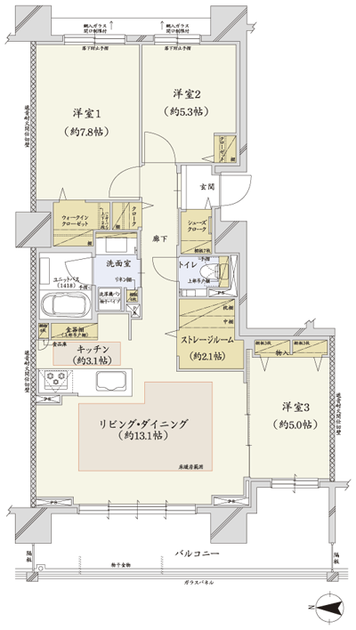 Floor: 3LDK + storage room, occupied area: 80.53 sq m