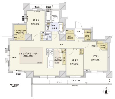 Floor: 3LDK + storage room, occupied area: 87.67 sq m