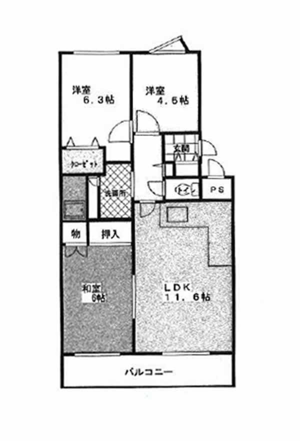 Floor plan. 3LDK, Price 5.5 million yen, Occupied area 61.63 sq m , Balcony area 6.2 sq m floor plan