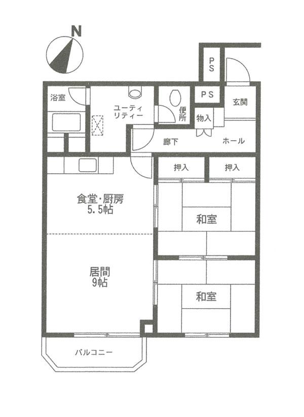 Floor plan. 2LDK, Price 5.9 million yen, Occupied area 63.15 sq m , Balcony area 4.4 sq m floor plan