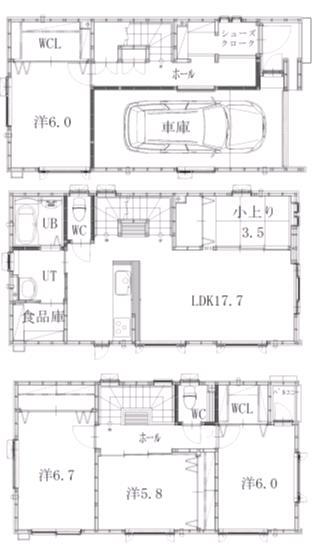 Floor plan. (Hiragishi 2-1), Price 28,900,000 yen, 5LDK, Land area 90.17 sq m , Building area 140.36 sq m